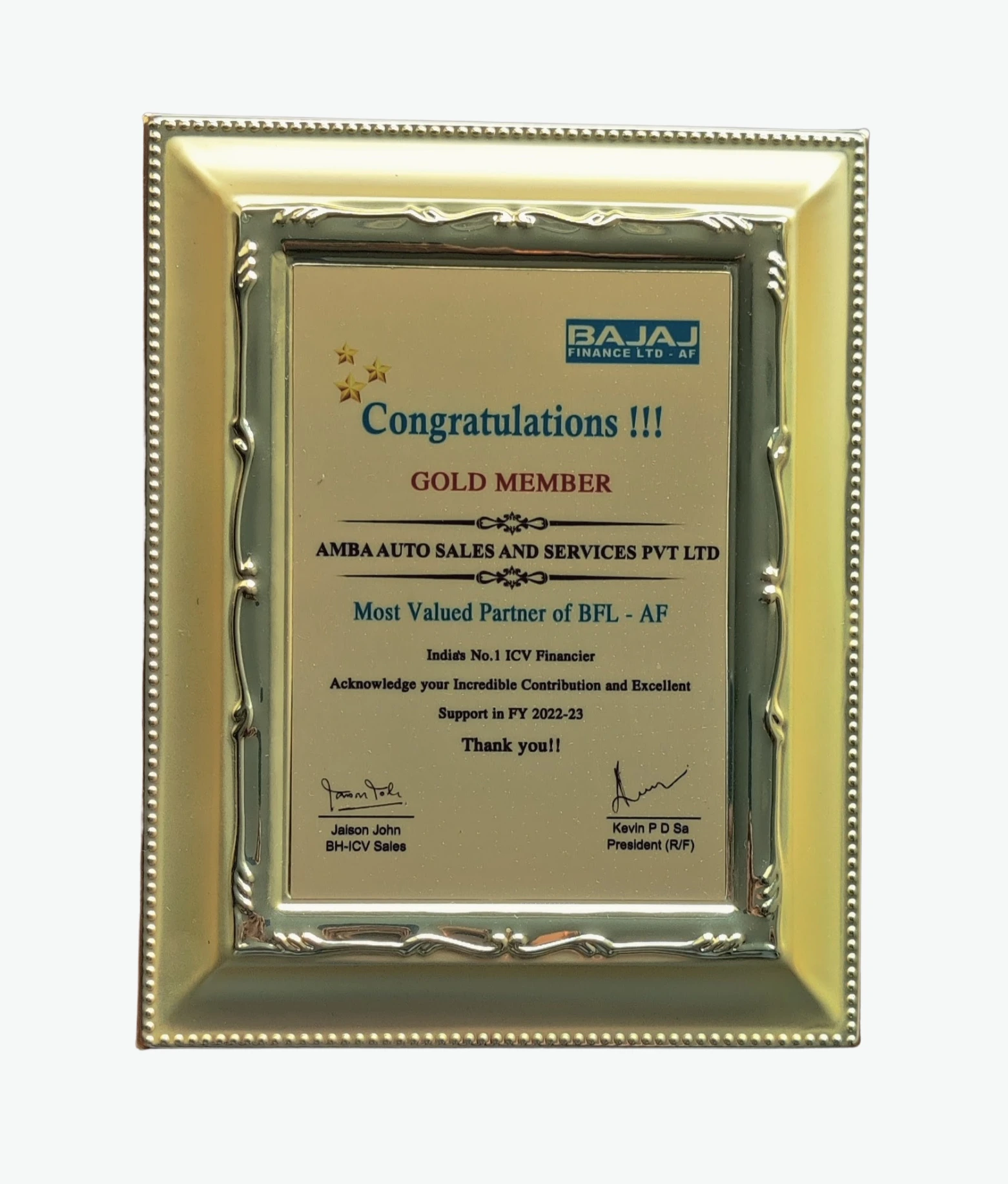 Indias #1 ICV Financier as most Valued partner of BEL-AF